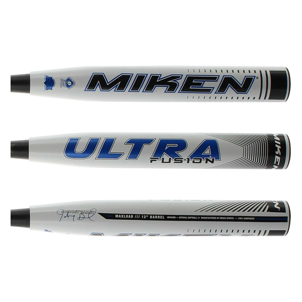 Promotional New Design Miken Ultra Fusion 12" Johnny Bailey Maxload Senior Slow Pitch Softball Bat: MFN2MS Black, Blue, White - Baseballbatgear.shop