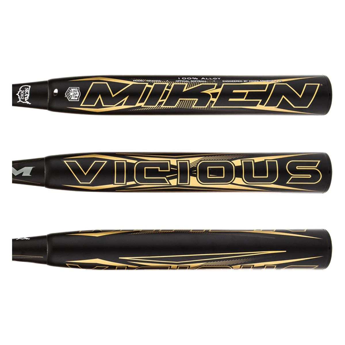 Great Protection Miken Vicious 13" End Loaded Dual Stamp Slow Pitch Softball Bat: MPAV20 Black, Gold | BaseBall Bat Gear Shop Outlet - Image 3