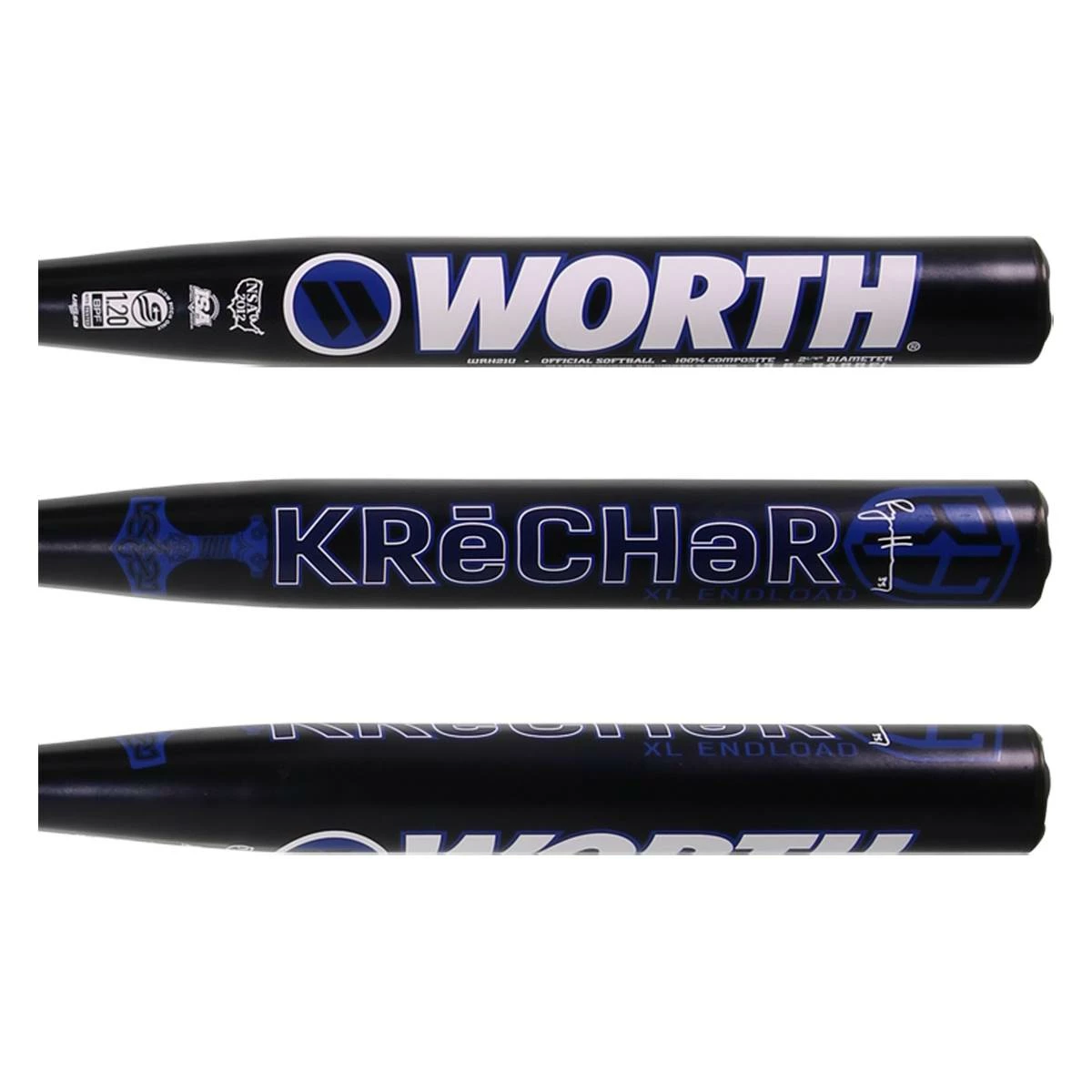 Worth Krecher Ryan Harvey 13.5" XL USSSA 240 Slow Pitch Softball Bat: WRH21U Black, Blue - Lightweight And Slim Design - BaseBall Bat Gear Shop