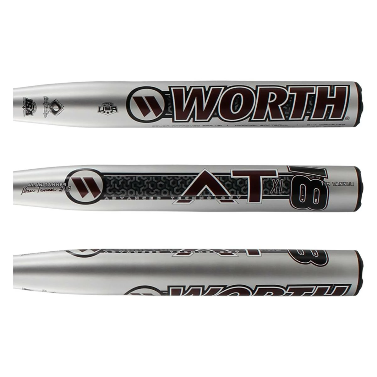 Worth AT18 13.5" Alan Tanner XL Senior Slow Pitch Softball Bat: WTANSS Grey, Red Has A Lot Of Styles And Colors For You To Choose